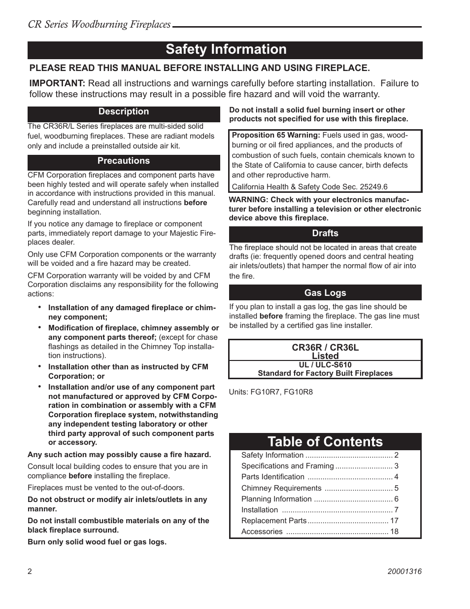 Vermont Casting CR36L User Manual | Page 2 / 24