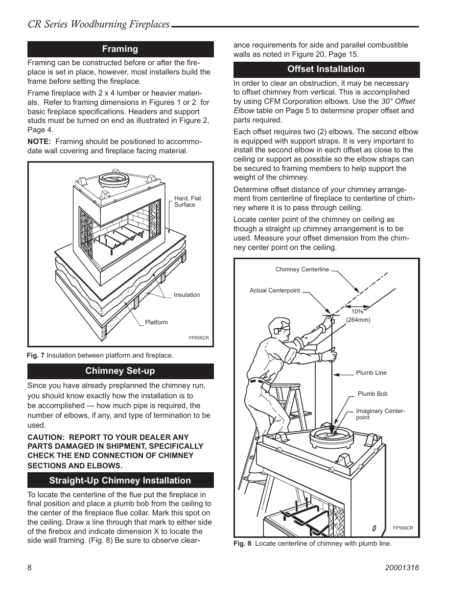 Cr series woodburning fireplaces, Framing, Chimney set-up | Straight-up chimney installation, Offset installation | Vermont Casting CR36L User Manual | Page 8 / 24