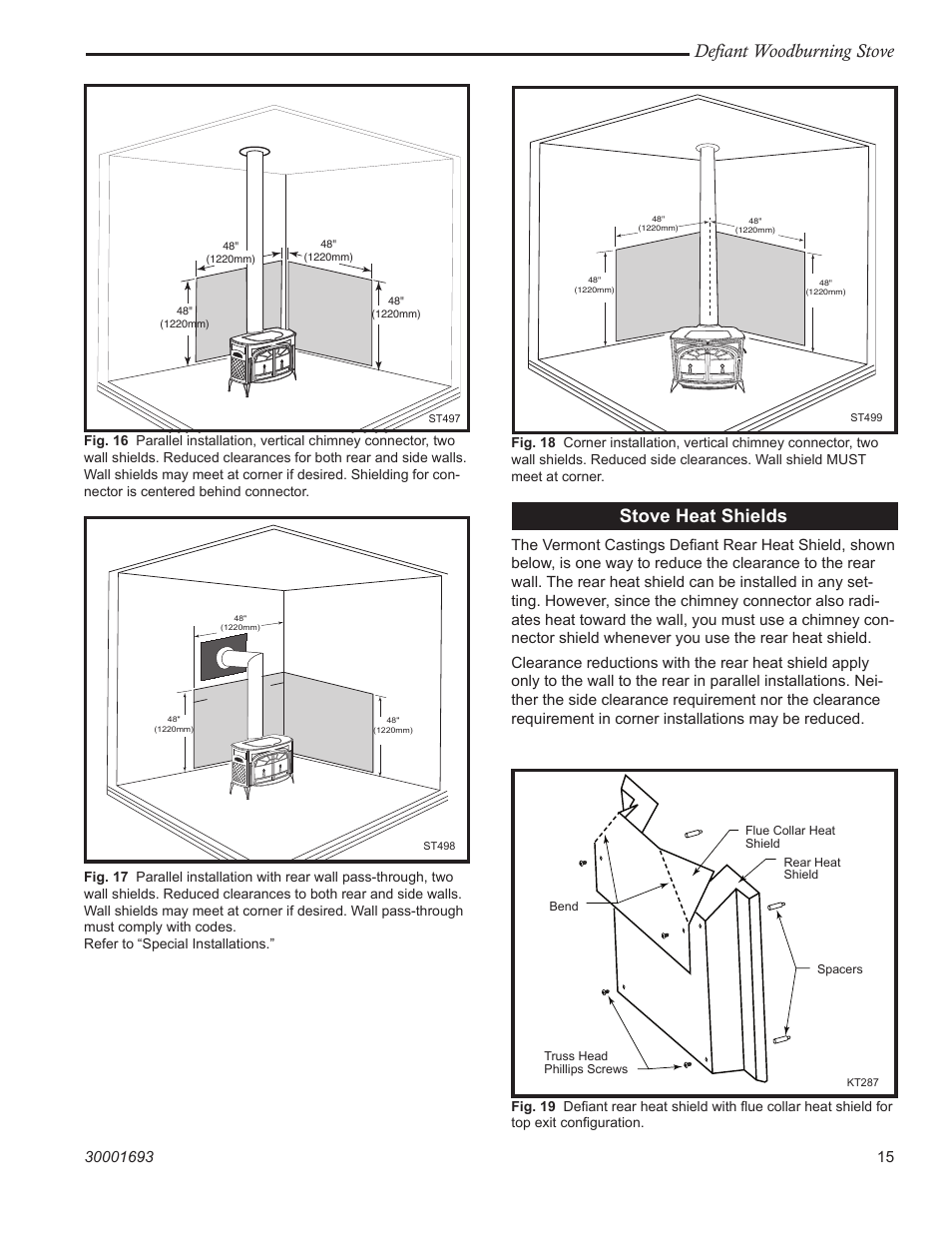 Defiant woodburning stove, Stove heat shields | Vermont Casting 1945 User Manual | Page 15 / 40