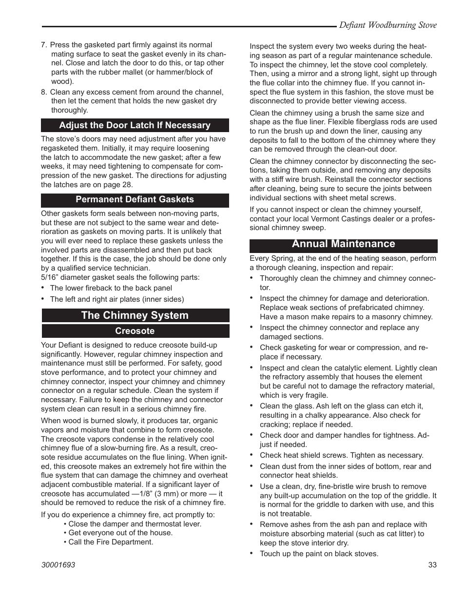 The chimney system, Annual maintenance | Vermont Casting 1945 User Manual | Page 33 / 40
