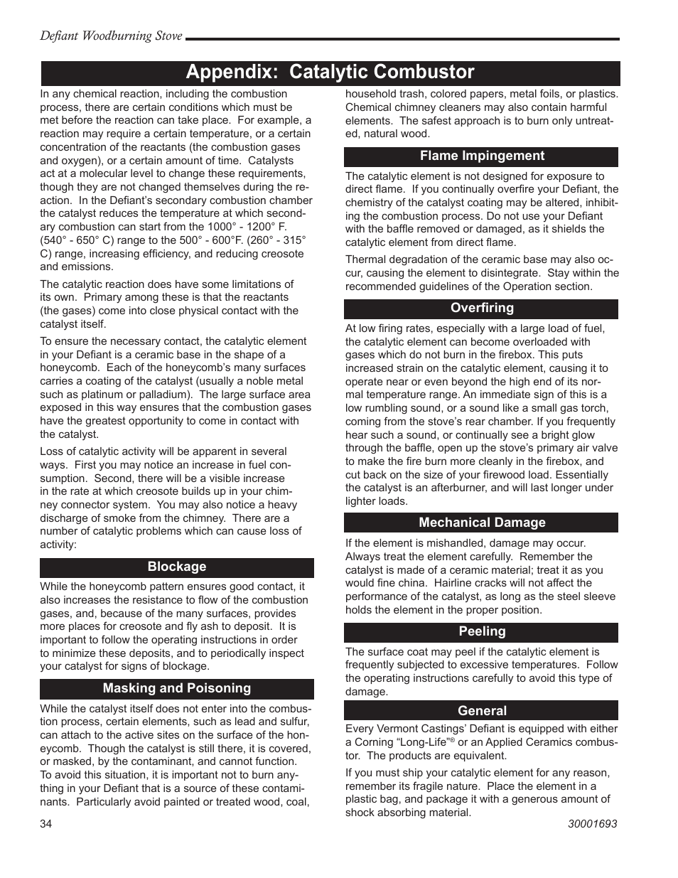 Appendix: catalytic combustor | Vermont Casting 1945 User Manual | Page 34 / 40