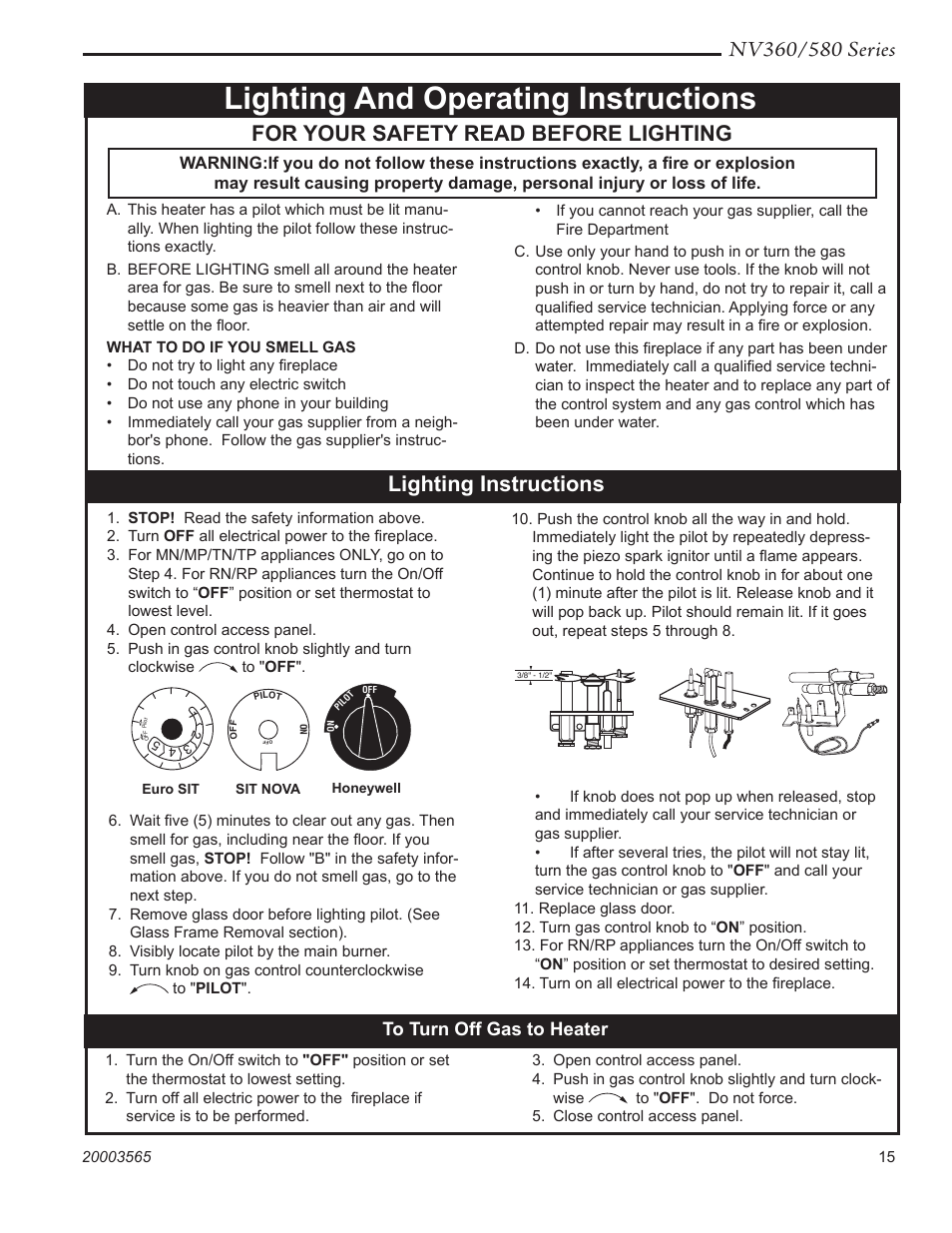 Lighting and operating instructions, For your safety read before lighting, Lighting instructions | Vermont Casting NV580 User Manual | Page 15 / 28