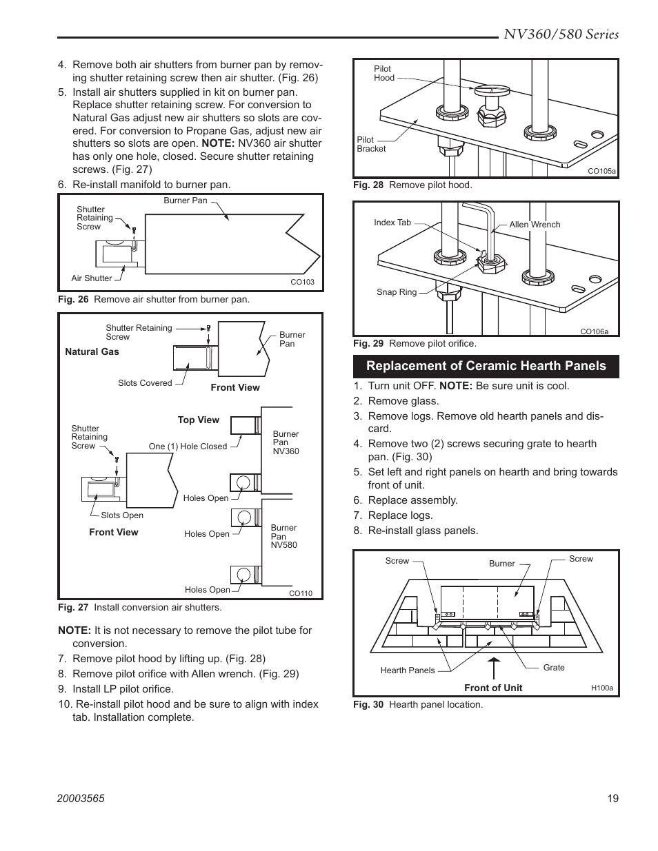 Replacement of ceramic hearth panels | Vermont Casting NV580 User Manual | Page 19 / 28