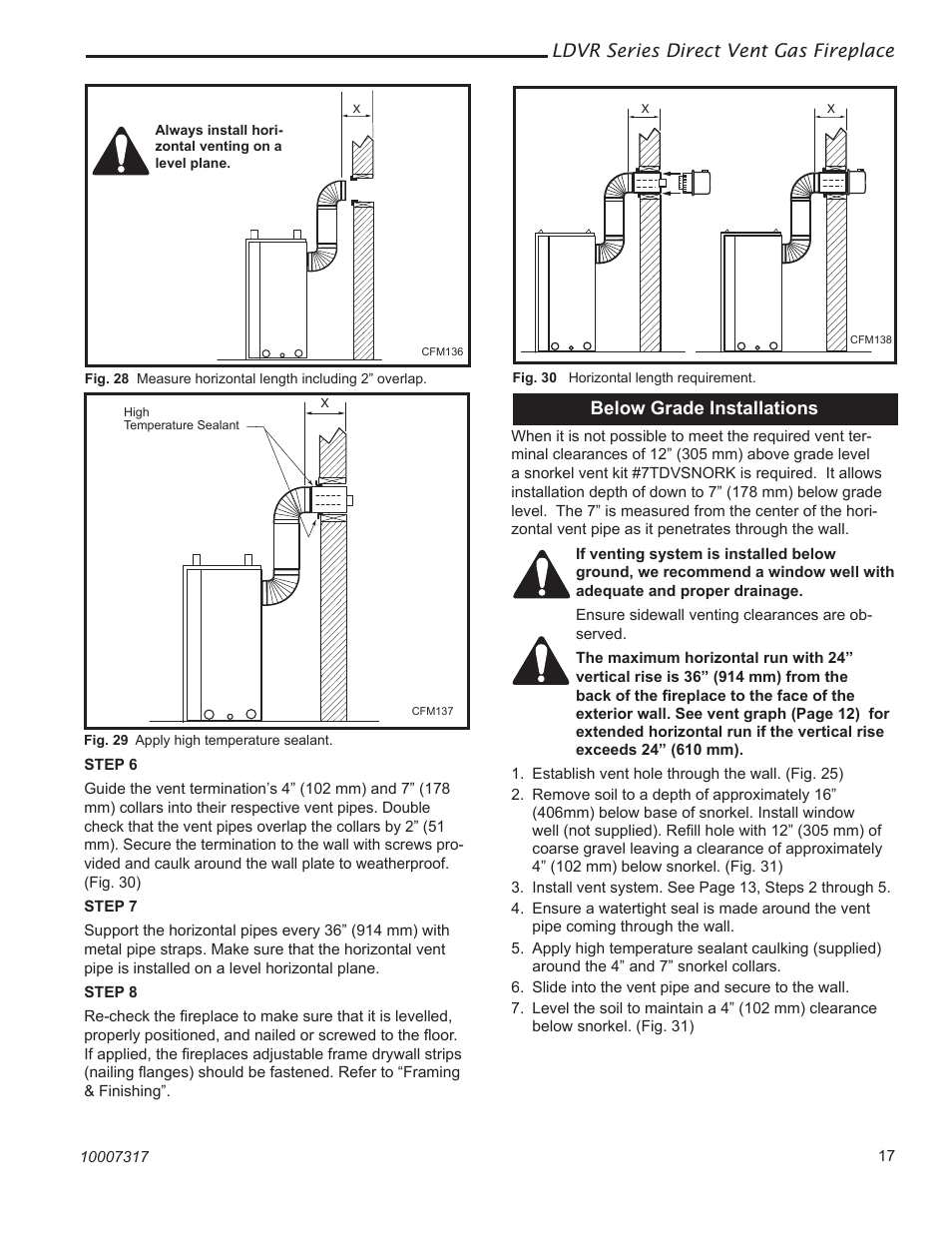 Ldvr series direct vent gas fireplace, Below grade installations | Vermont Casting 36LDVR User Manual | Page 17 / 40