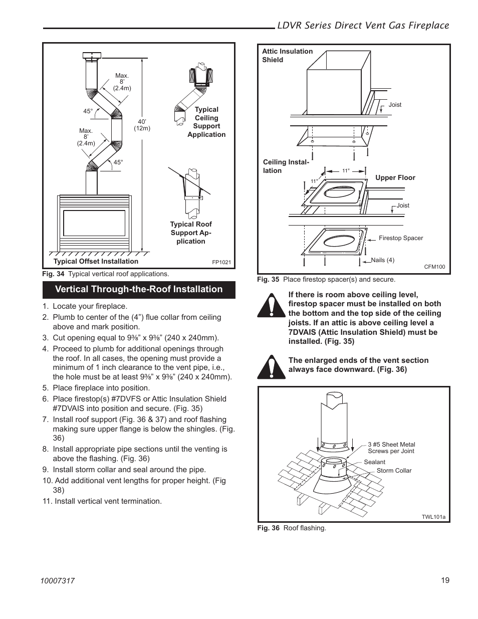 Ldvr series direct vent gas fireplace, Vertical through-the-roof installation | Vermont Casting 36LDVR User Manual | Page 19 / 40