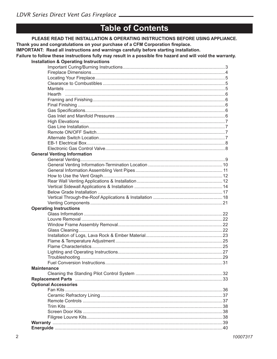 Vermont Casting 36LDVR User Manual | Page 2 / 40