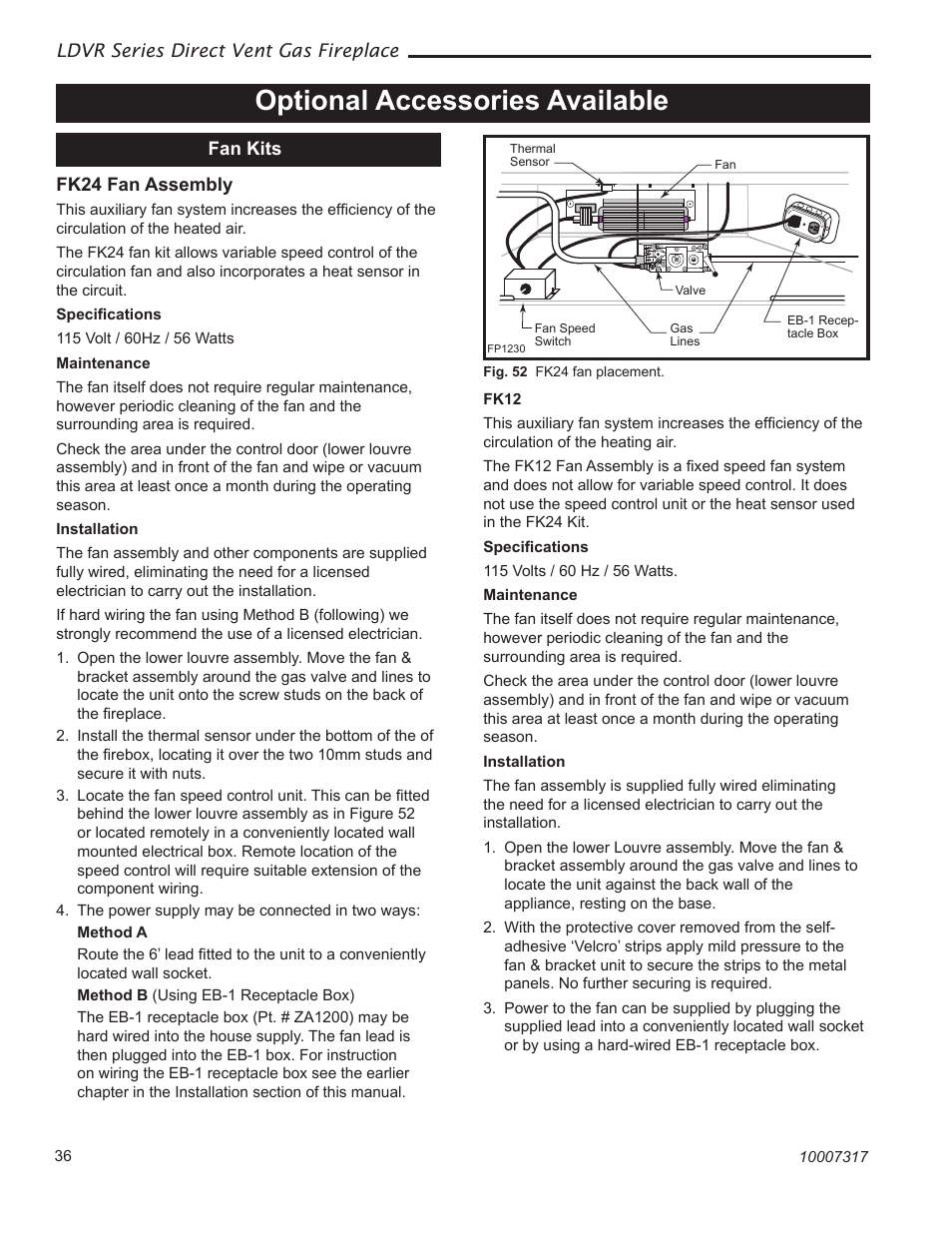 Optional accessories available | Vermont Casting 36LDVR User Manual | Page 36 / 40