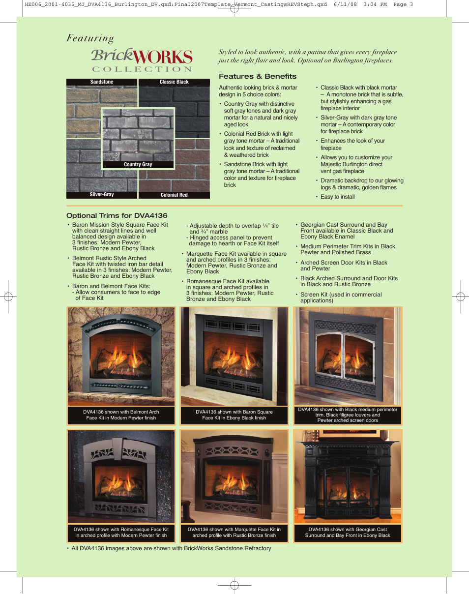 Featuring | Vermont Casting DVA4136 User Manual | Page 3 / 4
