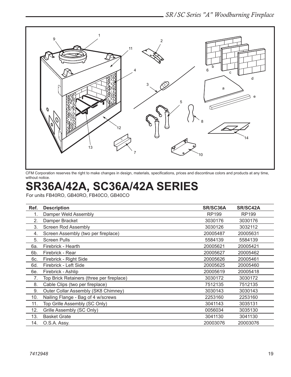 Sr/sc series "a" woodburning fireplace | Vermont Casting SR42A User Manual | Page 19 / 24