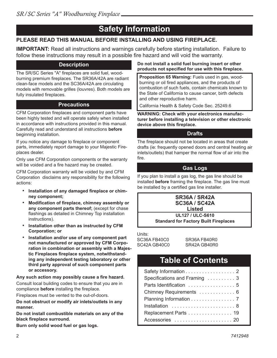 Vermont Casting SR42A User Manual | Page 2 / 24