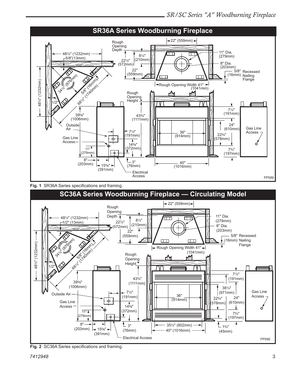 Sr/sc series "a" woodburning fireplace, Sr36a series woodburning fireplace | Vermont Casting SR42A User Manual | Page 3 / 24