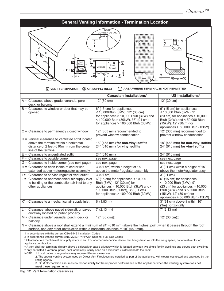 Chateau, General venting information - termination location | Vermont Casting DVT44 User Manual | Page 11 / 44