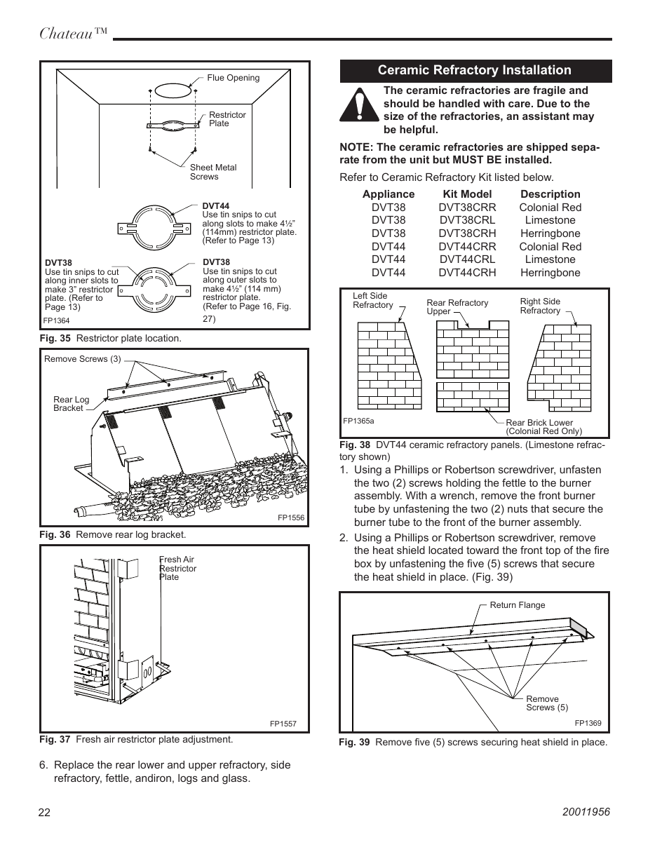 Chateau, Ceramic refractory installation | Vermont Casting DVT44 User Manual | Page 22 / 44