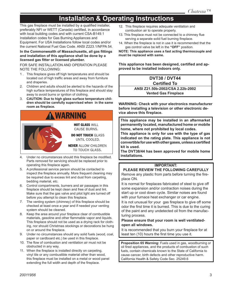 Installation & operating instructions, Chateau | Vermont Casting DVT44 User Manual | Page 3 / 44