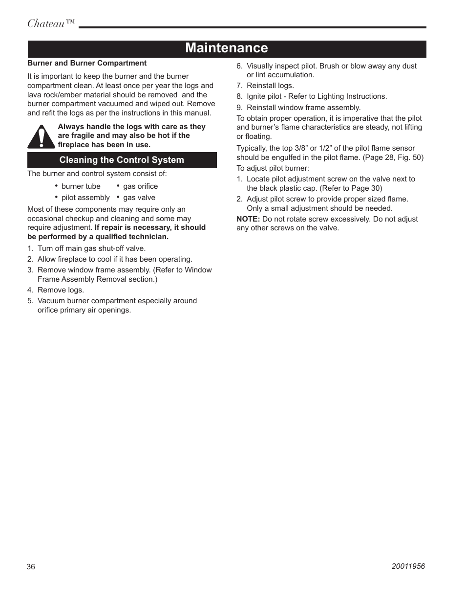 Maintenance, Chateau | Vermont Casting DVT44 User Manual | Page 36 / 44
