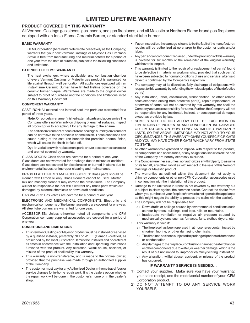 Chateau, Limited lifetime warranty | Vermont Casting DVT44 User Manual | Page 43 / 44