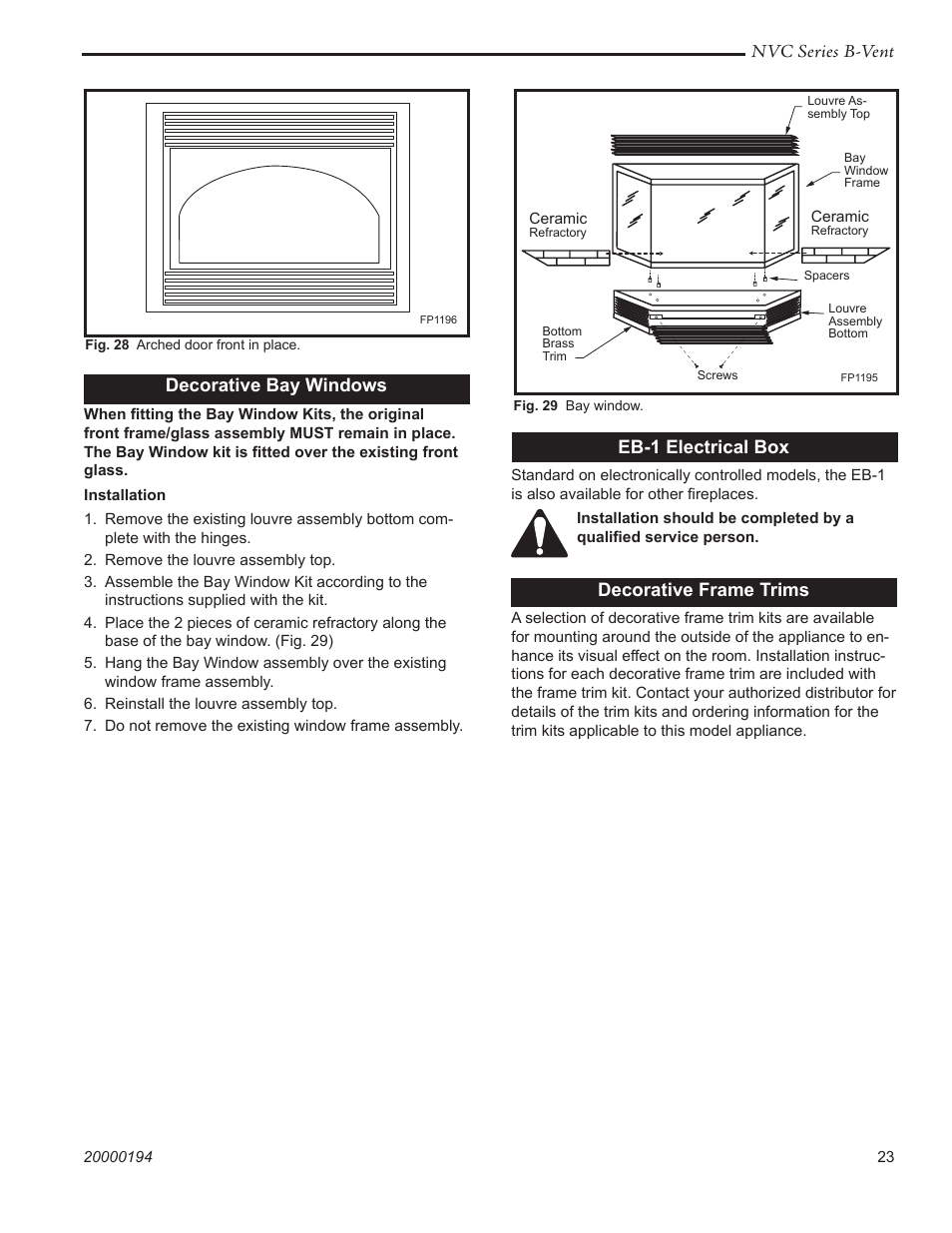 Nvc series b-vent, Eb-1 electrical box, Decorative frame trims | Decorative bay windows | Vermont Casting NVC43 User Manual | Page 23 / 28