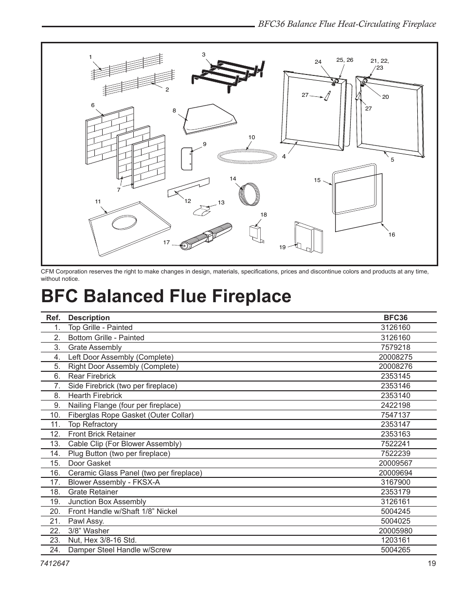 Bfc balanced flue fireplace, Bfc36 balance flue heat-circulating fireplace | Vermont Casting BFC36 User Manual | Page 19 / 24