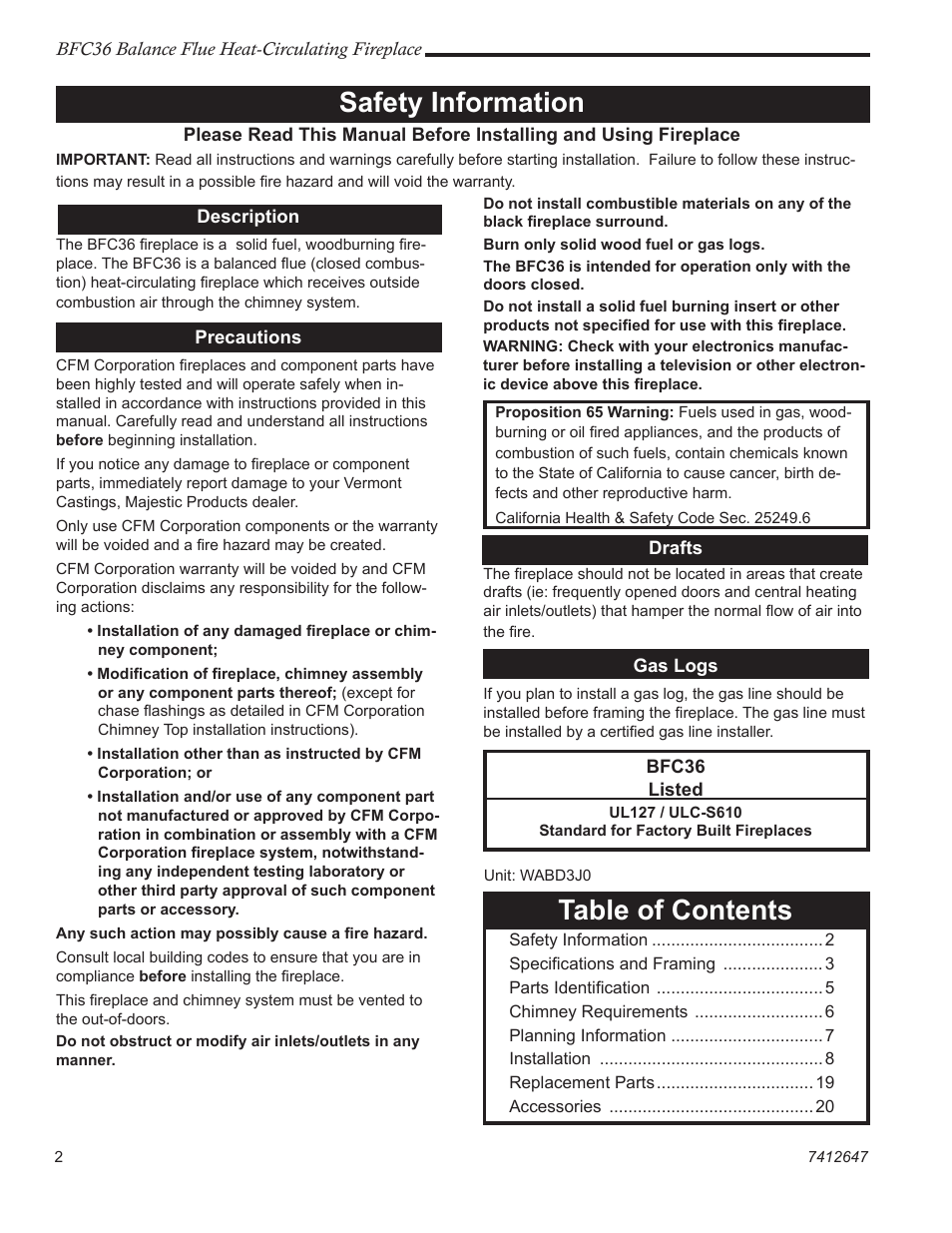 Vermont Casting BFC36 User Manual | Page 2 / 24