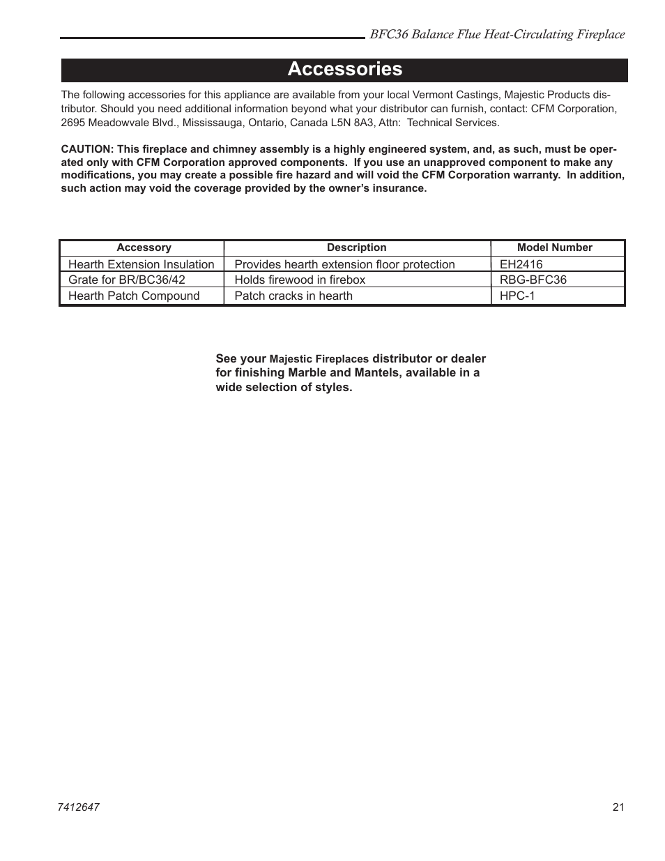 Accessories | Vermont Casting BFC36 User Manual | Page 21 / 24