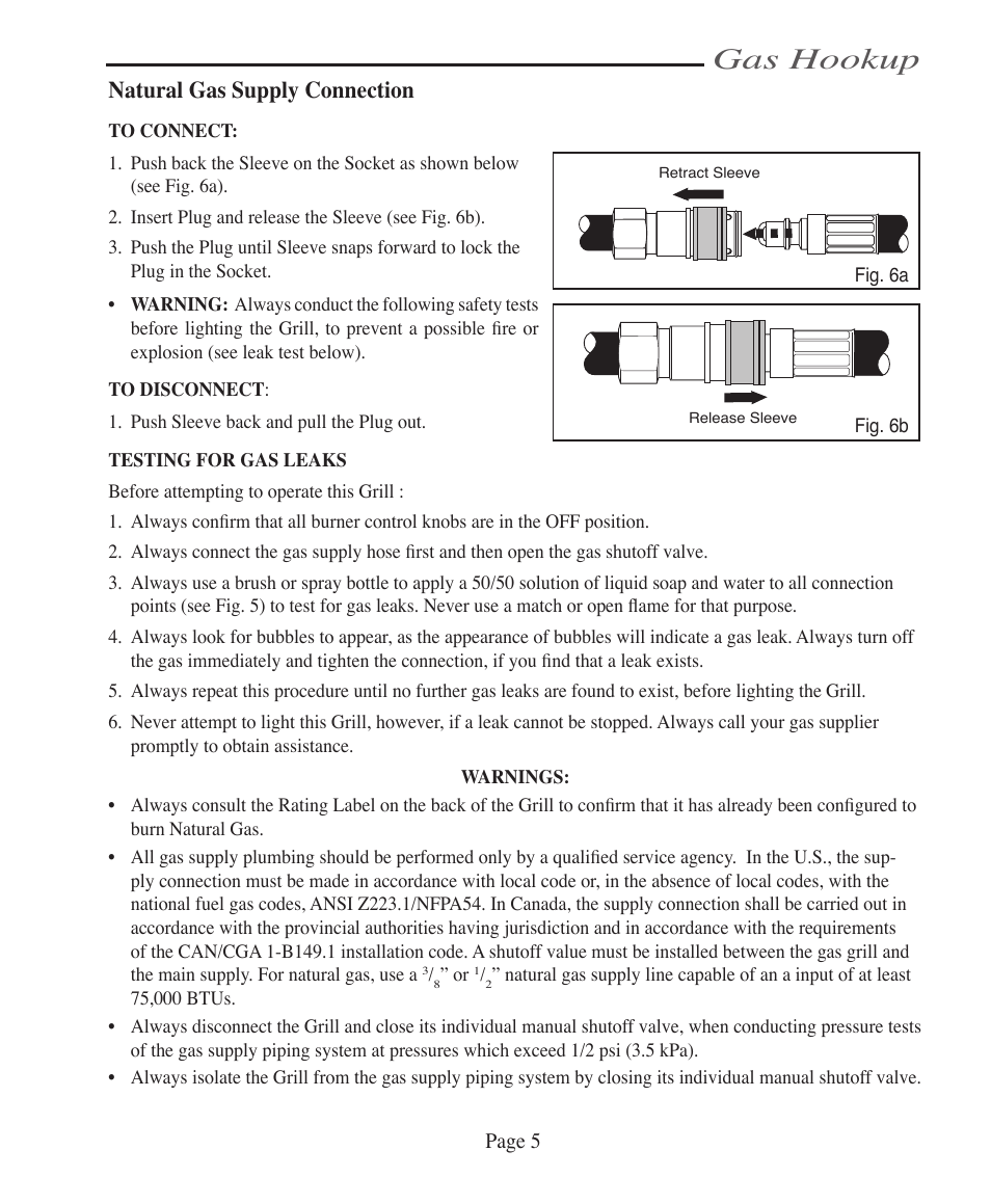 Gas hookup, Natural gas supply connection | Vermont Casting VCS4005 User Manual | Page 11 / 31