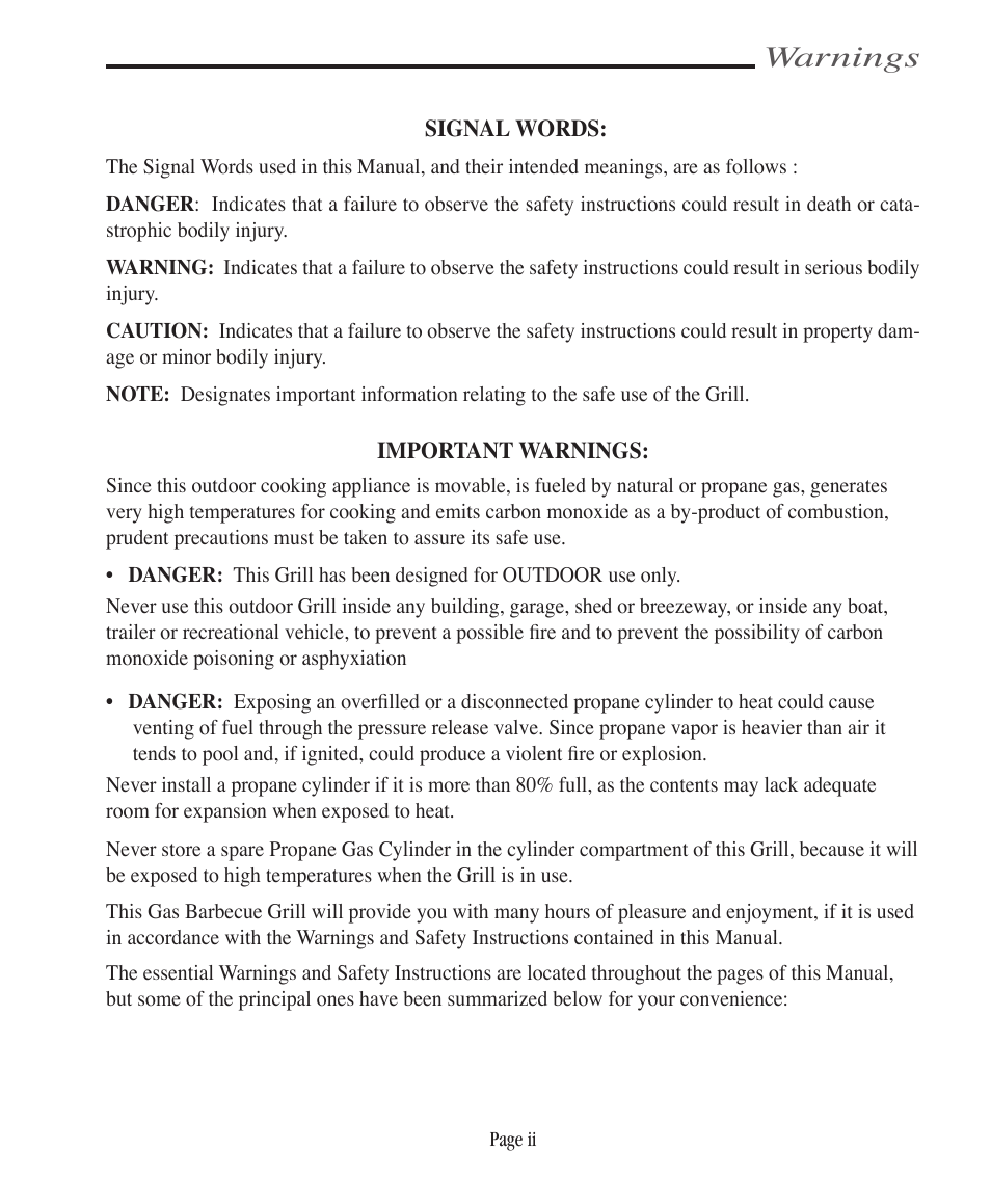 Warnings | Vermont Casting VCS4005 User Manual | Page 3 / 31