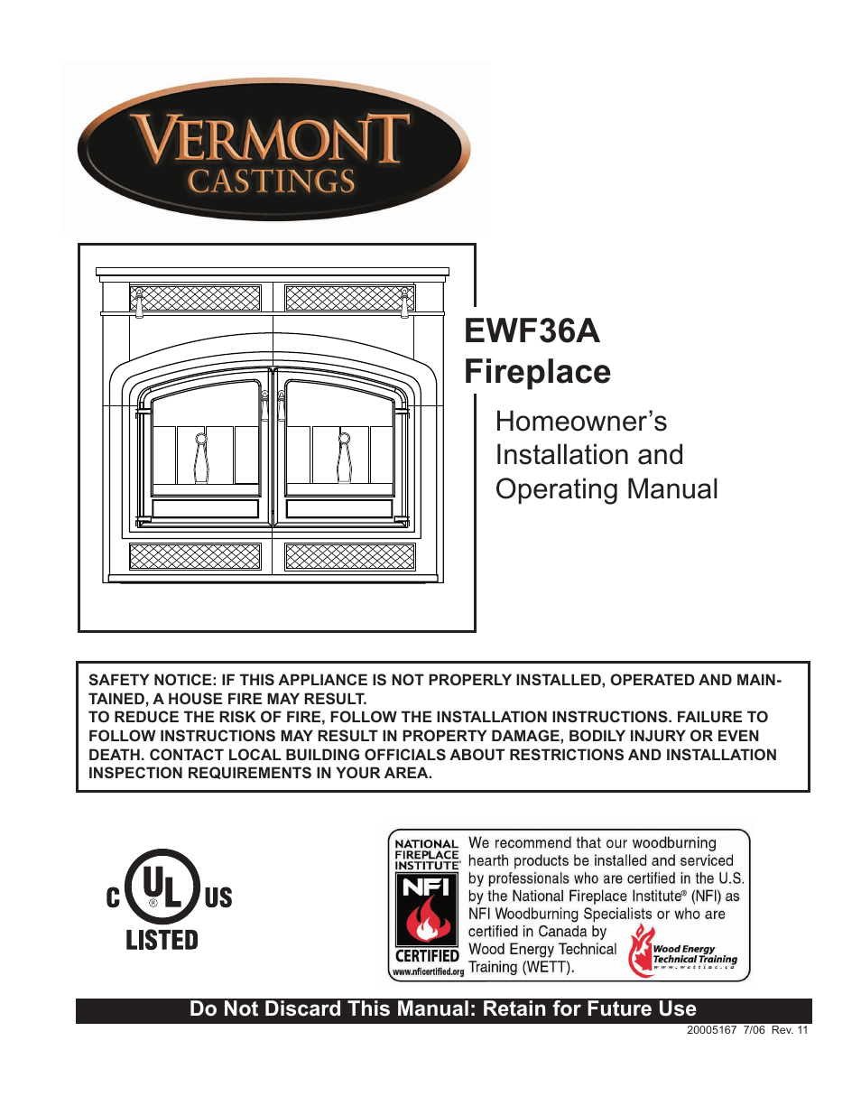 Vermont Casting EWF36A User Manual | 32 pages