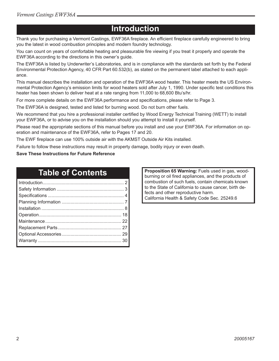 Vermont Casting EWF36A User Manual | Page 2 / 32
