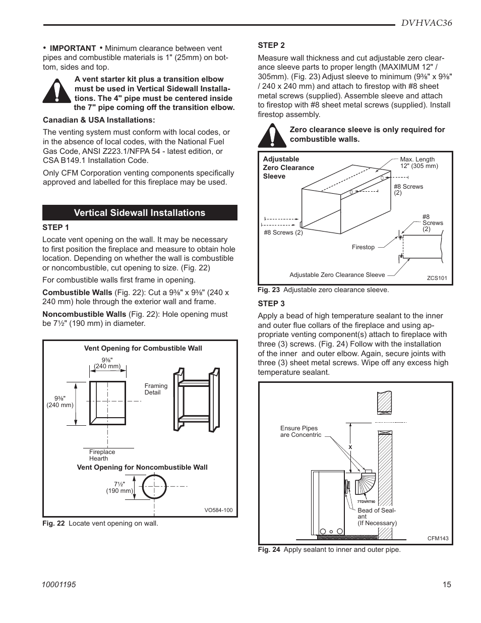 Dvhvac36, Vertical sidewall installations | Vermont Casting DVHVAC36 User Manual | Page 15 / 32