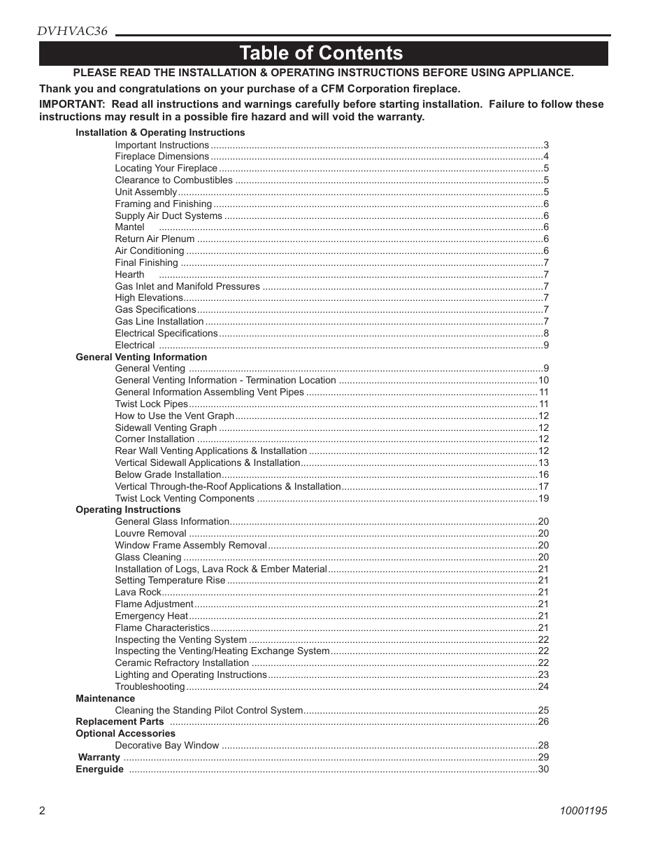 Vermont Casting DVHVAC36 User Manual | Page 2 / 32