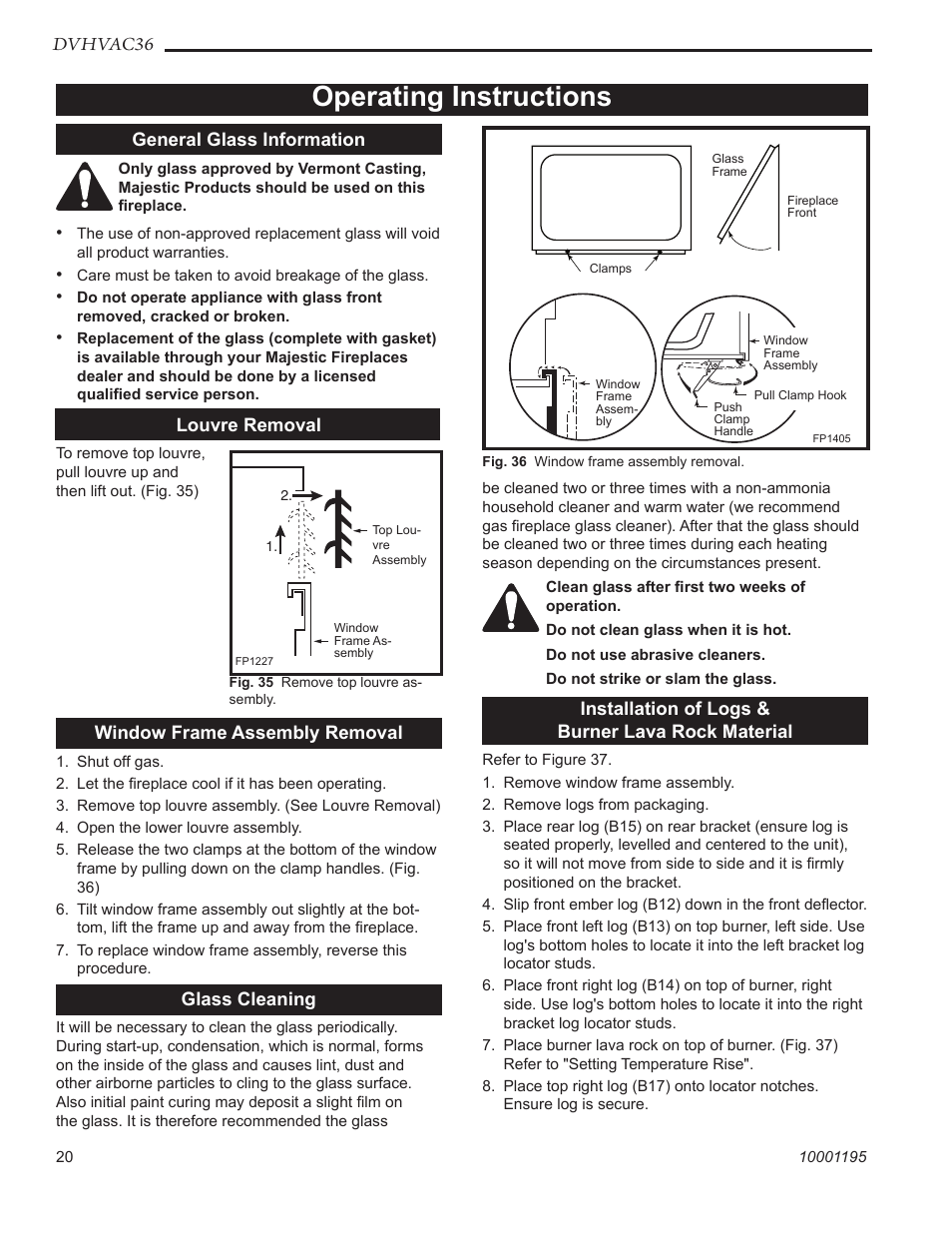 Operating instructions | Vermont Casting DVHVAC36 User Manual | Page 20 / 32