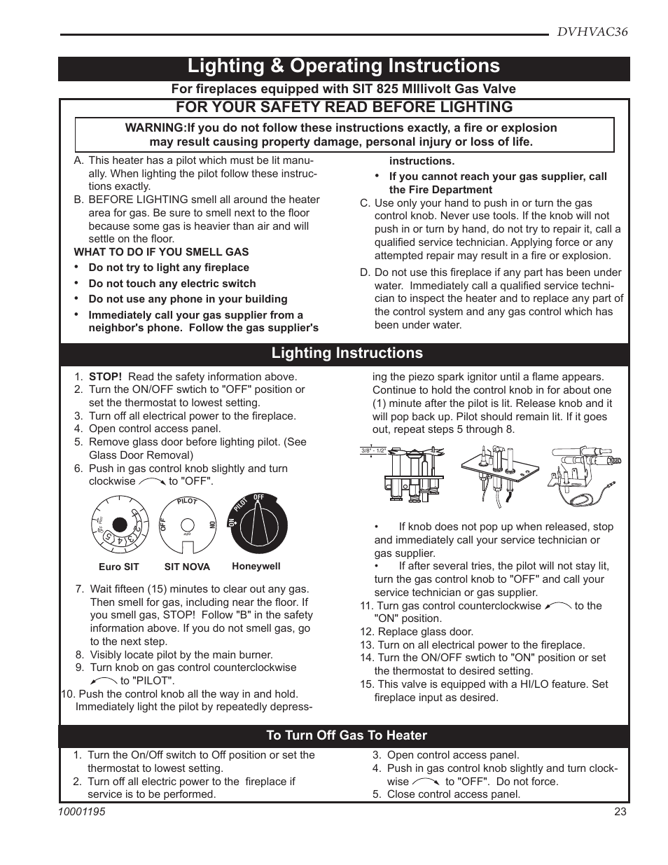 Lighting & operating instructions, For your safety read before lighting, Lighting instructions | Dvhvac36 | Vermont Casting DVHVAC36 User Manual | Page 23 / 32