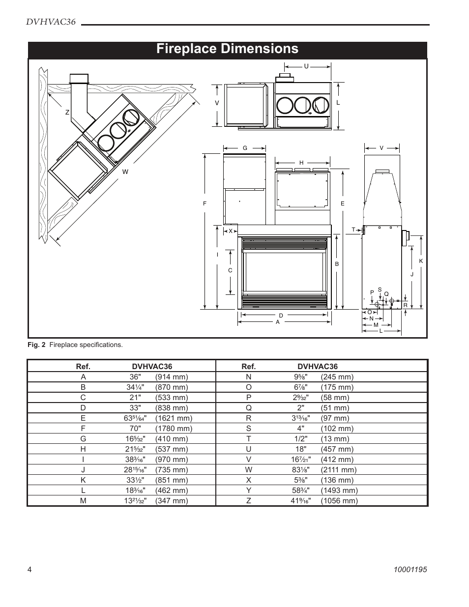 Fireplace dimensions, Dvhvac36 | Vermont Casting DVHVAC36 User Manual | Page 4 / 32