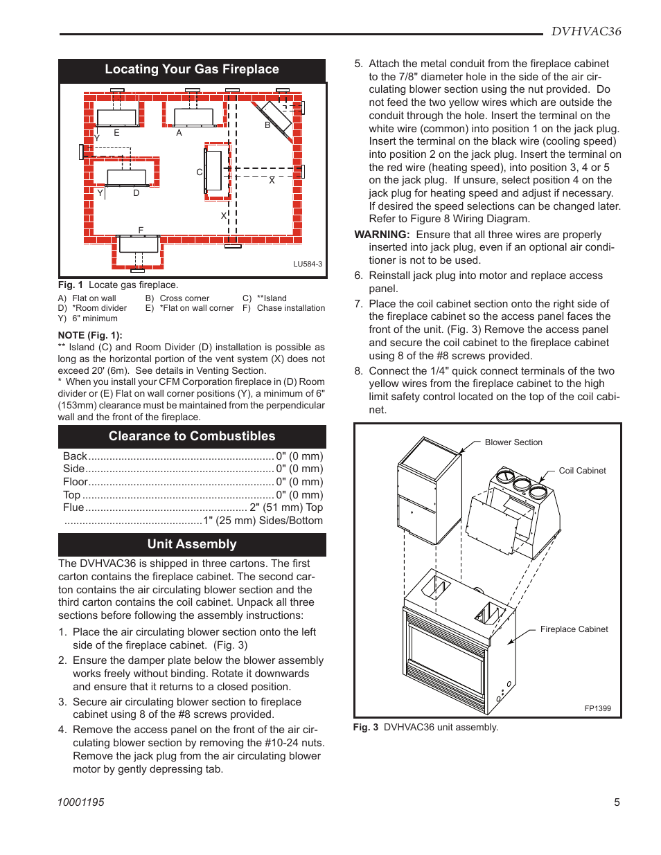 Dvhvac36, Locating your gas fireplace, Clearance to combustibles | Unit assembly | Vermont Casting DVHVAC36 User Manual | Page 5 / 32