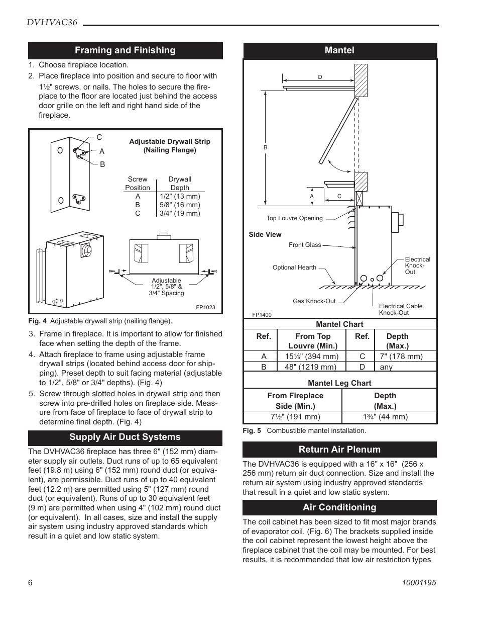 Dvhvac36, Framing and finishing, Mantel | Supply air duct systems, Return air plenum, Air conditioning | Vermont Casting DVHVAC36 User Manual | Page 6 / 32
