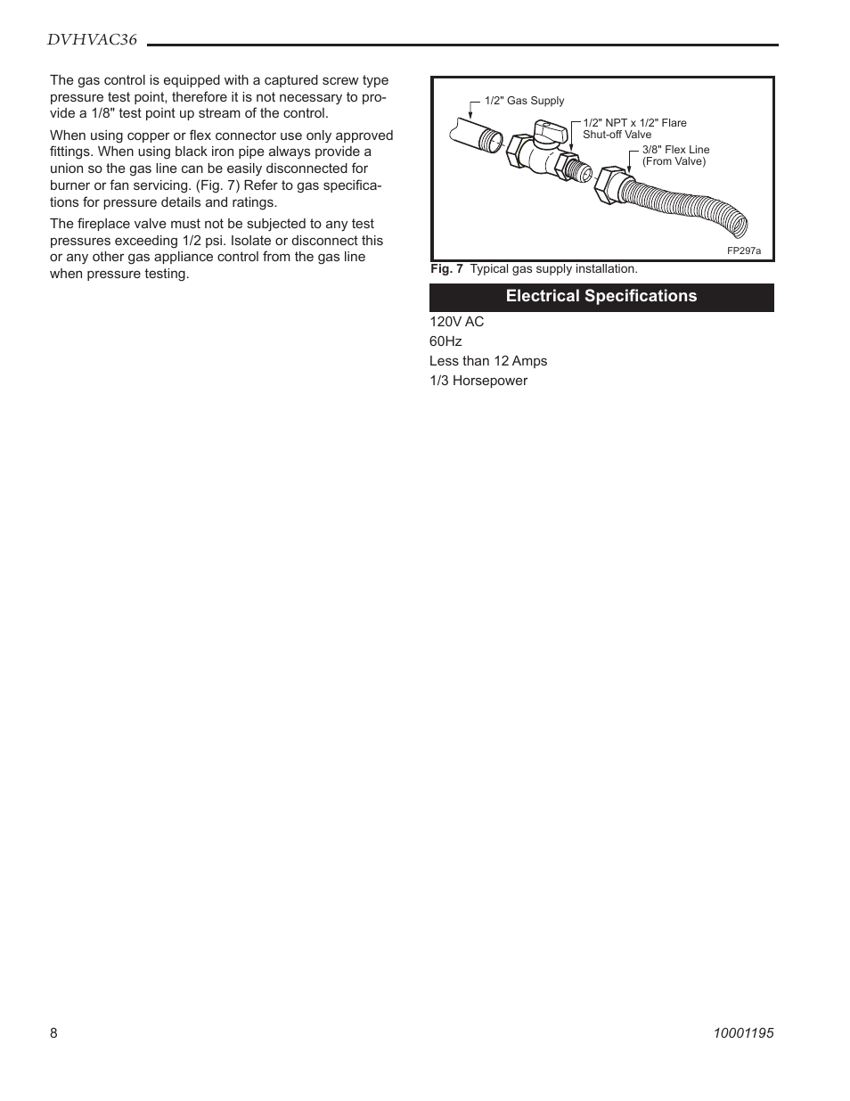 Dvhvac36, Electrical speciﬁcations | Vermont Casting DVHVAC36 User Manual | Page 8 / 32