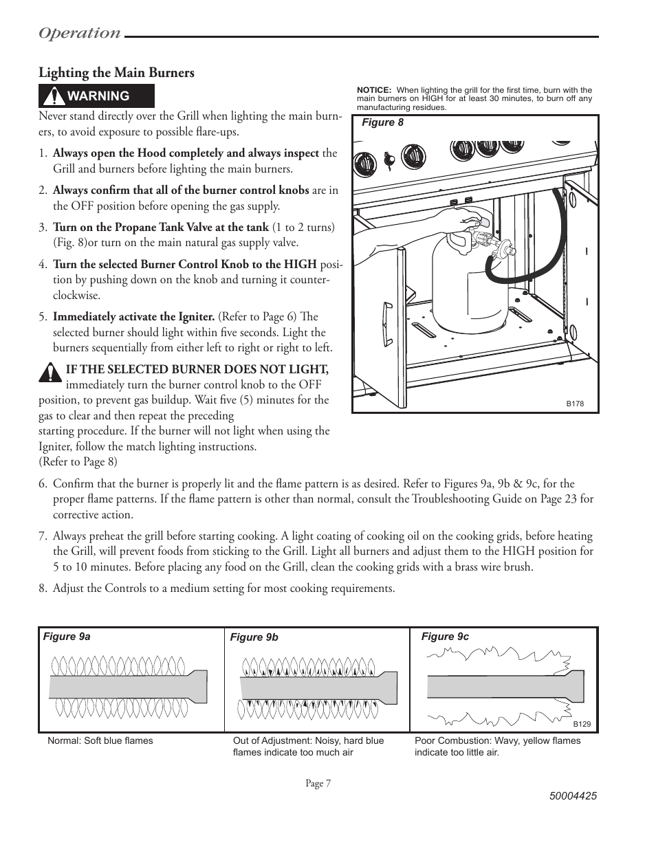 Operation, Lighting the main burners | Vermont Casting VM508 User Manual | Page 15 / 32