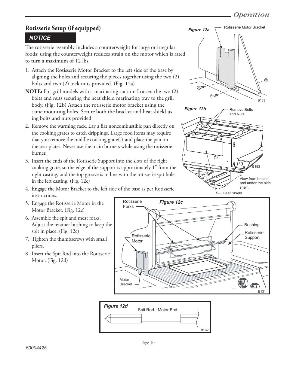 Operation, Rotisserie setup (if equipped) | Vermont Casting VM508 User Manual | Page 18 / 32