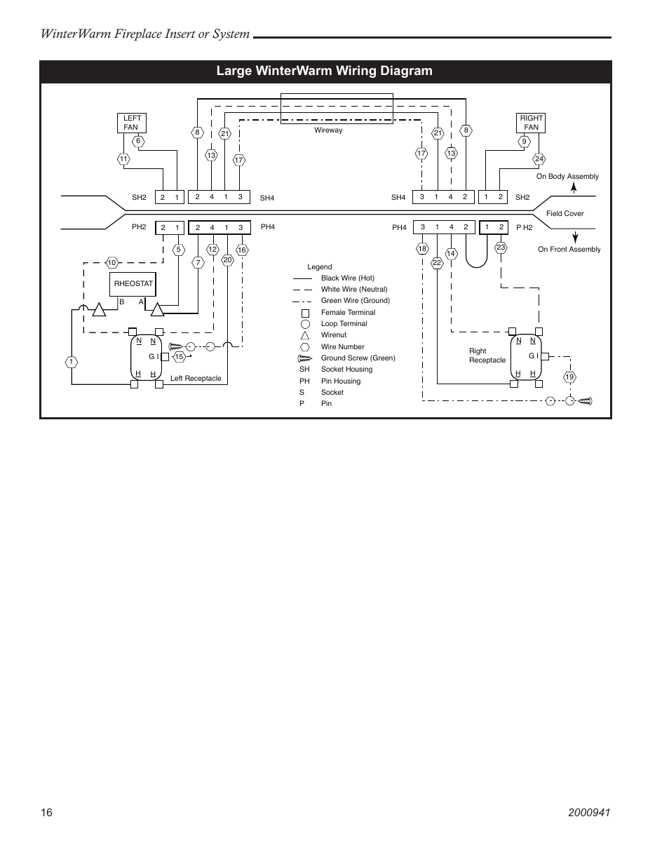 Winterwarm fireplace insert or system, Large winterwarm wiring diagram | Vermont Casting Winter warm 2100 User Manual | Page 16 / 44