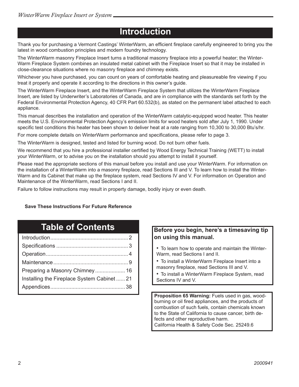 Vermont Casting Winter warm 2100 User Manual | Page 2 / 44