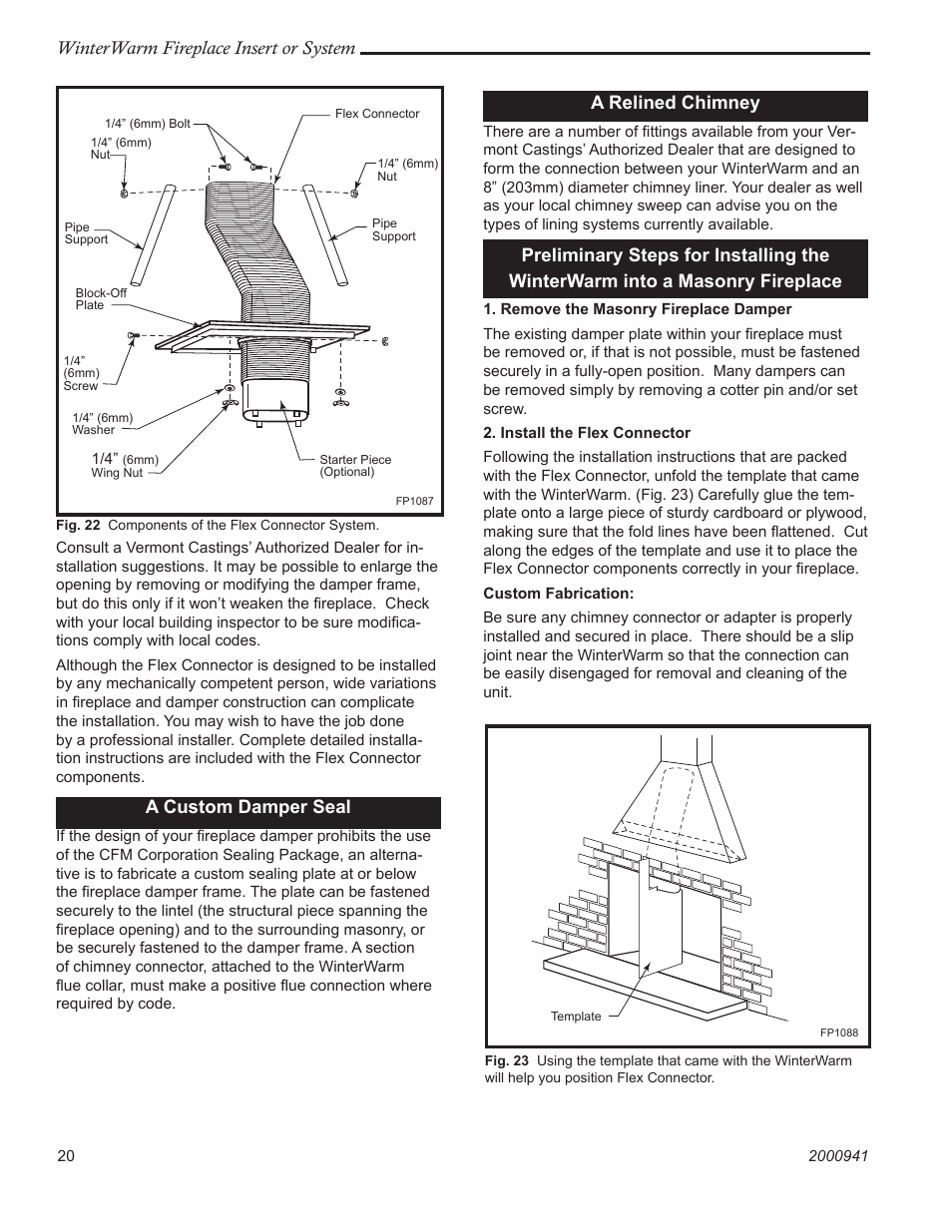 Winterwarm fireplace insert or system, A custom damper seal, A relined chimney | Vermont Casting Winter warm 2100 User Manual | Page 20 / 44