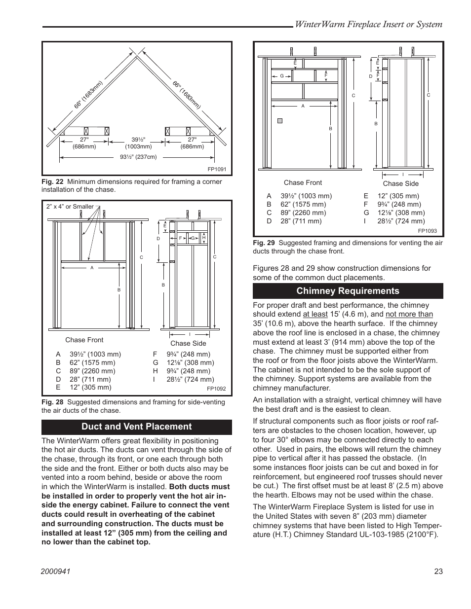 Winterwarm fireplace insert or system, Duct and vent placement, Chimney requirements | Vermont Casting Winter warm 2100 User Manual | Page 23 / 44