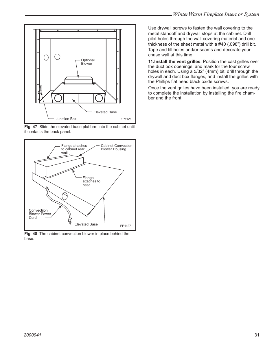 Fp1126 optional blower, Winterwarm fireplace insert or system | Vermont Casting Winter warm 2100 User Manual | Page 31 / 44