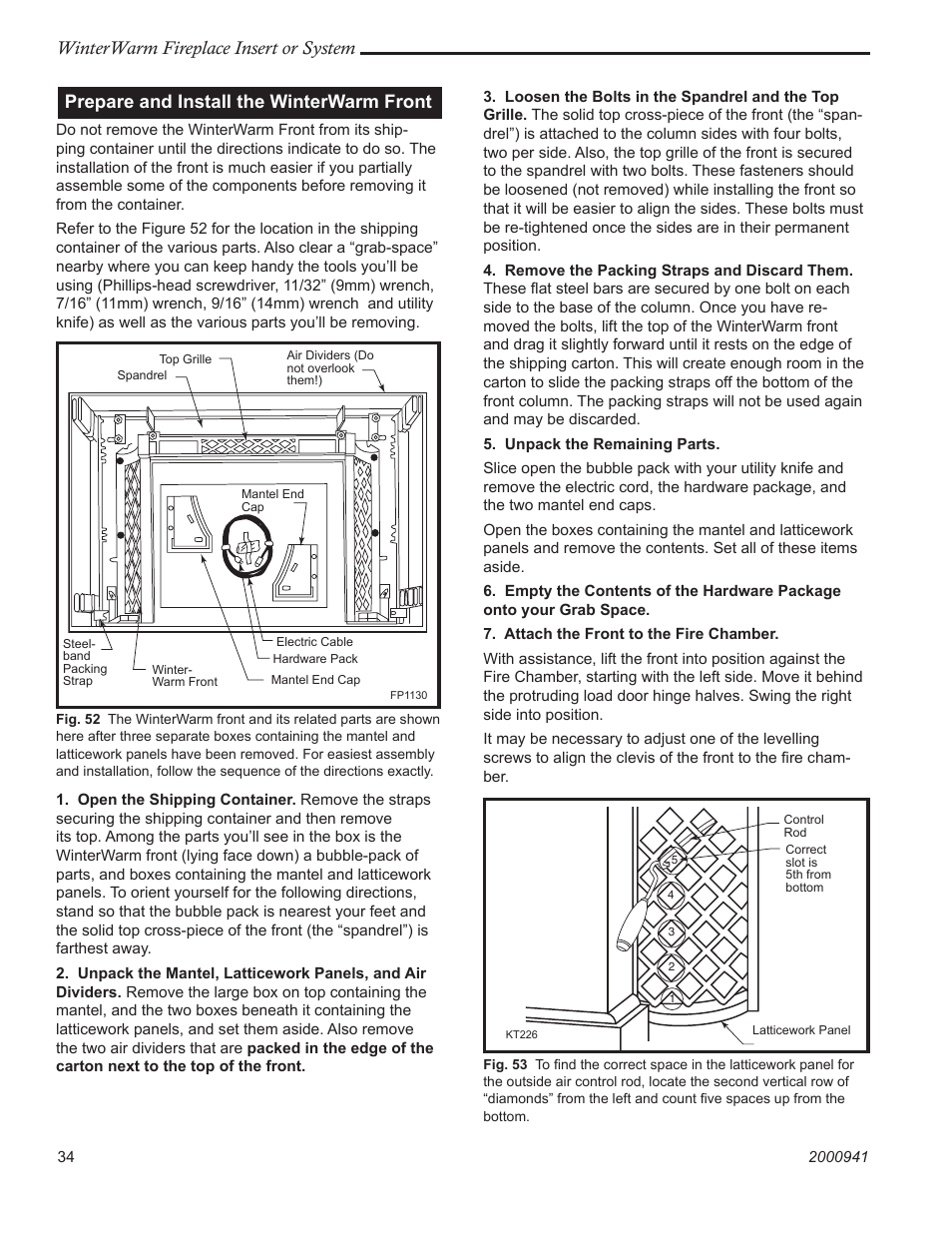 Winterwarm fireplace insert or system, Prepare and install the winterwarm front | Vermont Casting Winter warm 2100 User Manual | Page 34 / 44