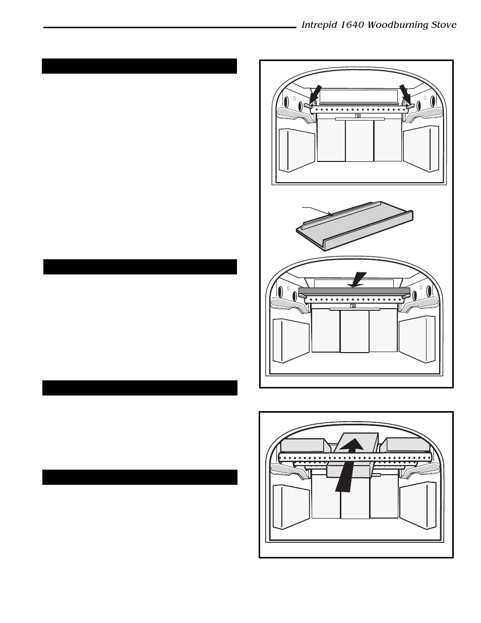 Intrepid 1640 woodburning stove, Attach the chimney connector, Flue collar reversal | Install the outside air adaptor, Install smokeshelf / firebricks | Vermont Casting 1640 User Manual | Page 17 / 32