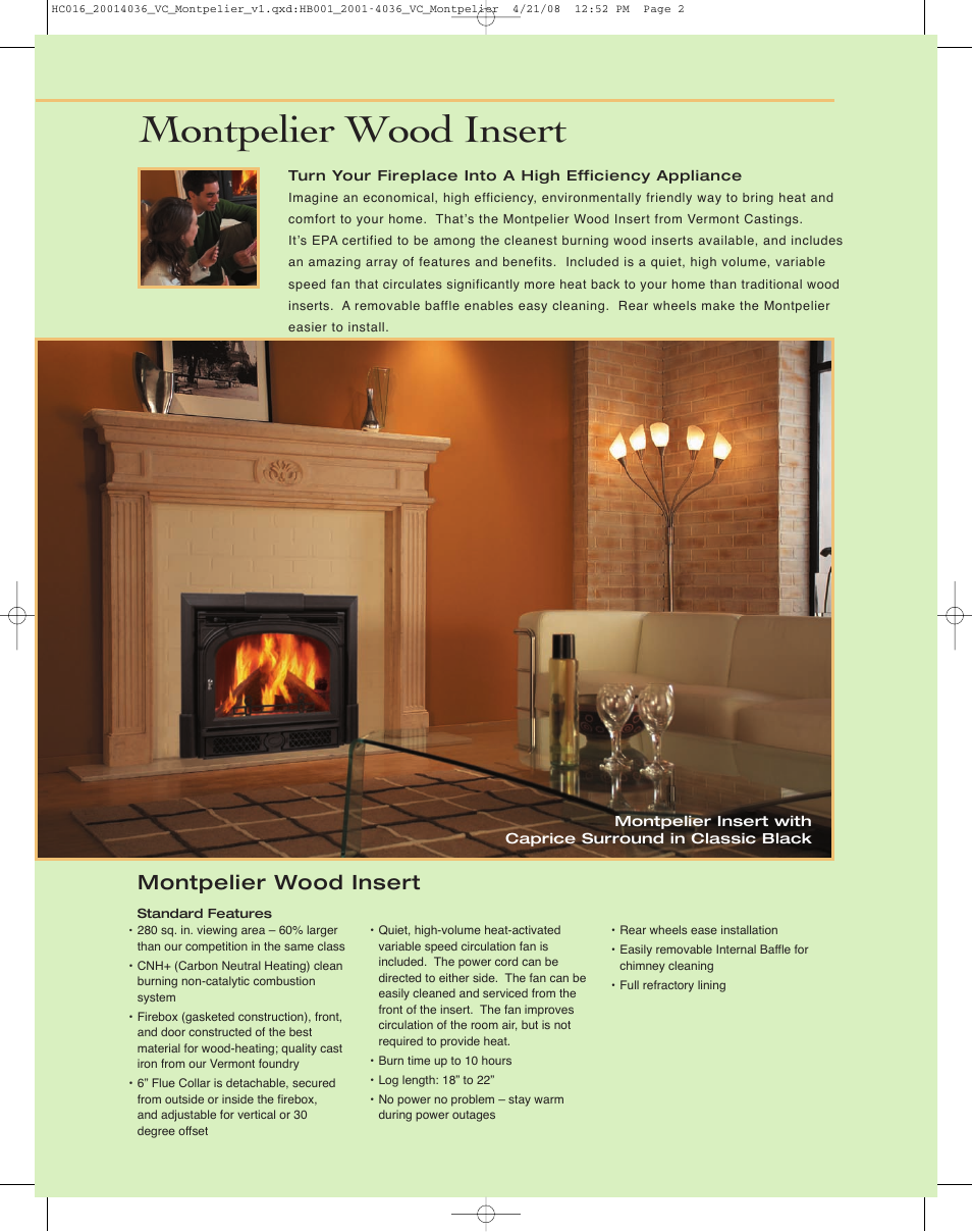 Montpelier wood insert | Vermont Casting MONTP User Manual | Page 2 / 4