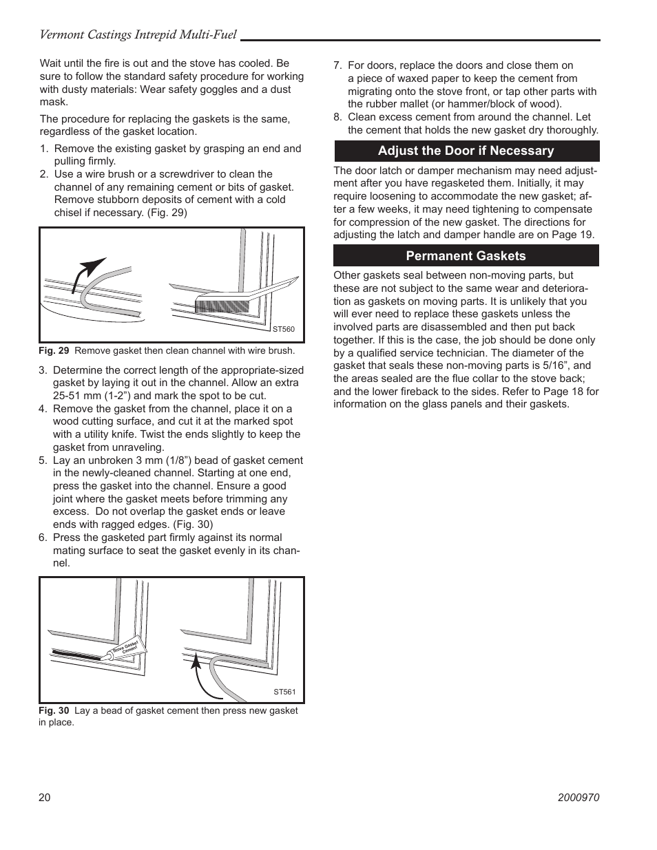 Vermont castings intrepid multi-fuel, Adjust the door if necessary, Permanent gaskets | Vermont Casting 1695CE User Manual | Page 20 / 28