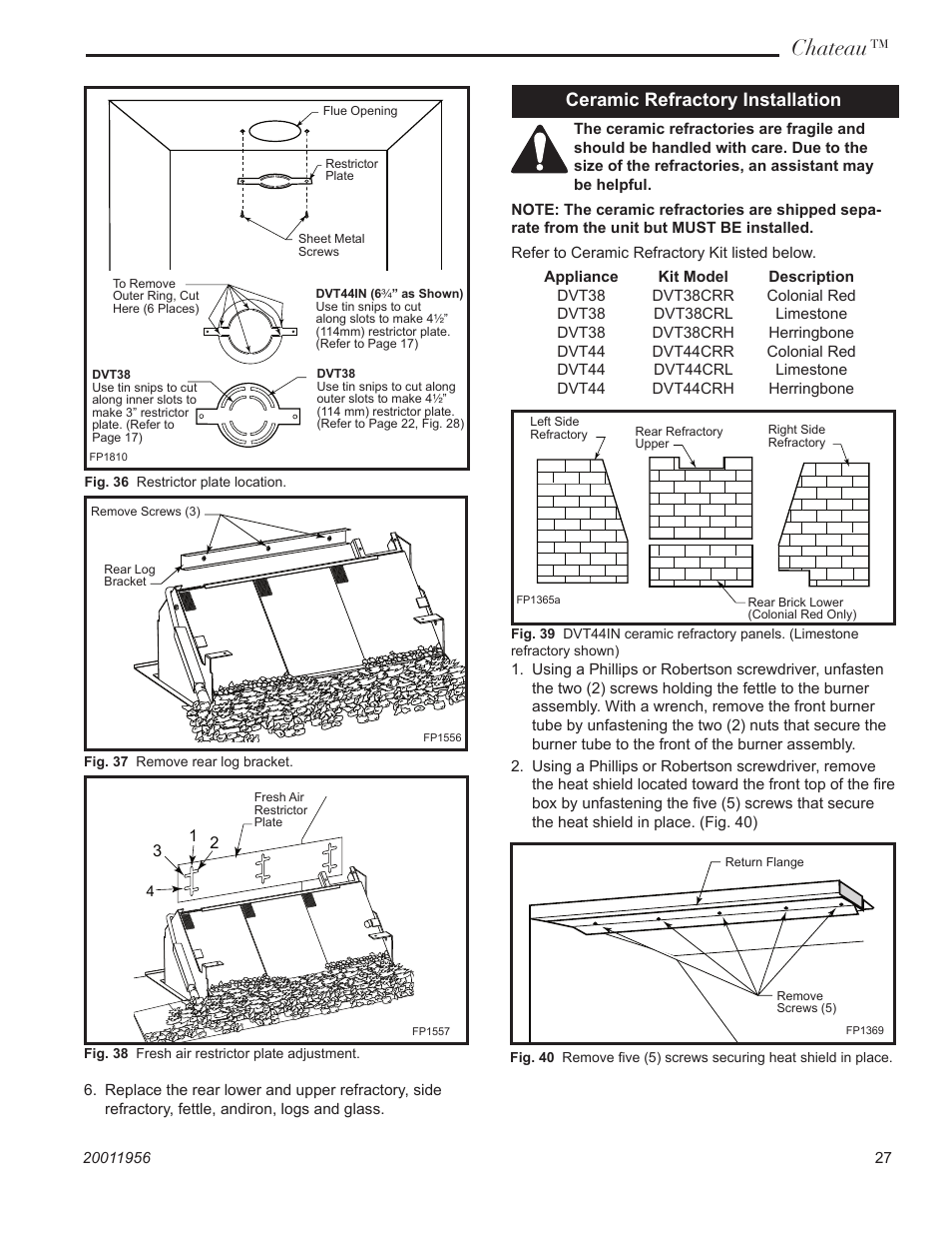 Chateau, Ceramic refractory installation | Vermont Casting ChateauTM DVT38IN User Manual | Page 27 / 48