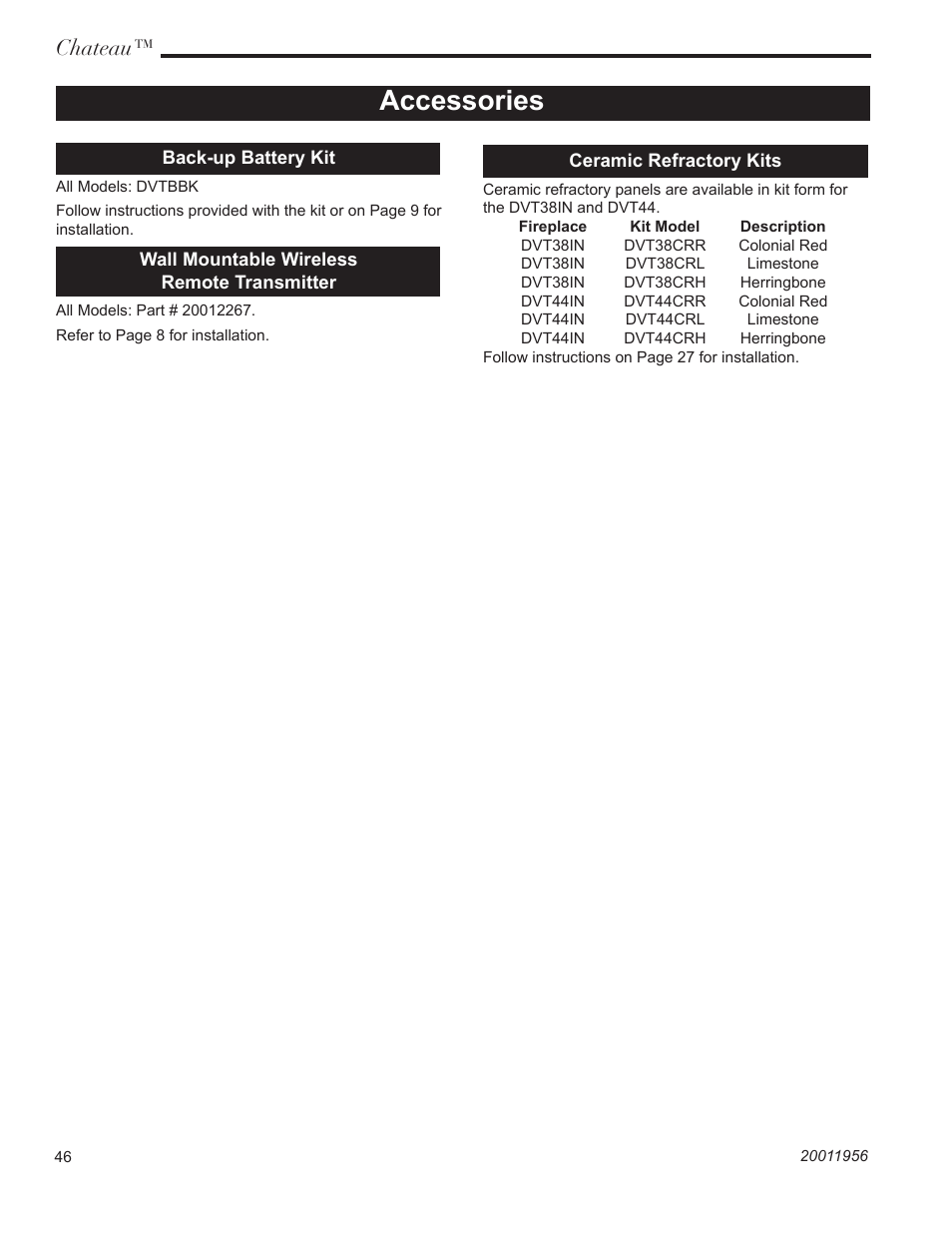 Accessories, Chateau | Vermont Casting ChateauTM DVT38IN User Manual | Page 46 / 48