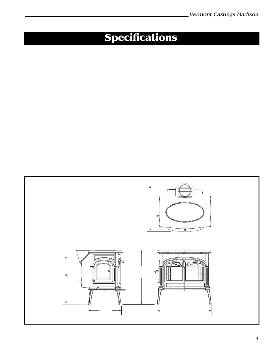 Specifications, Madison, model 1655 series, Vermont castings madison | Vermont Casting 1655  EN User Manual | Page 3 / 28
